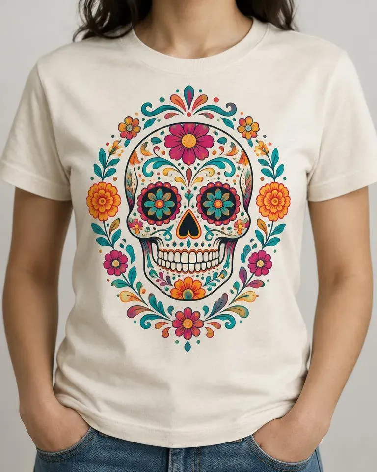 Playera con diseño: Calavera con ornamentos